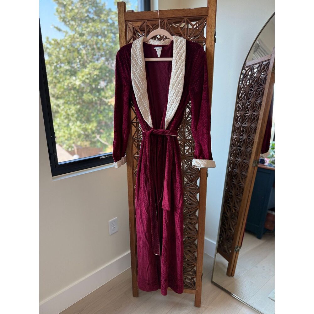 Vintage R. Michael Alan Burgundy Luxurious Velour Quilted Collar Robe Size Large